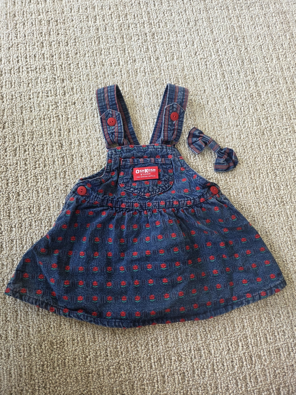 Vintage Flower OshKosh Denim Overall Dress With Bow